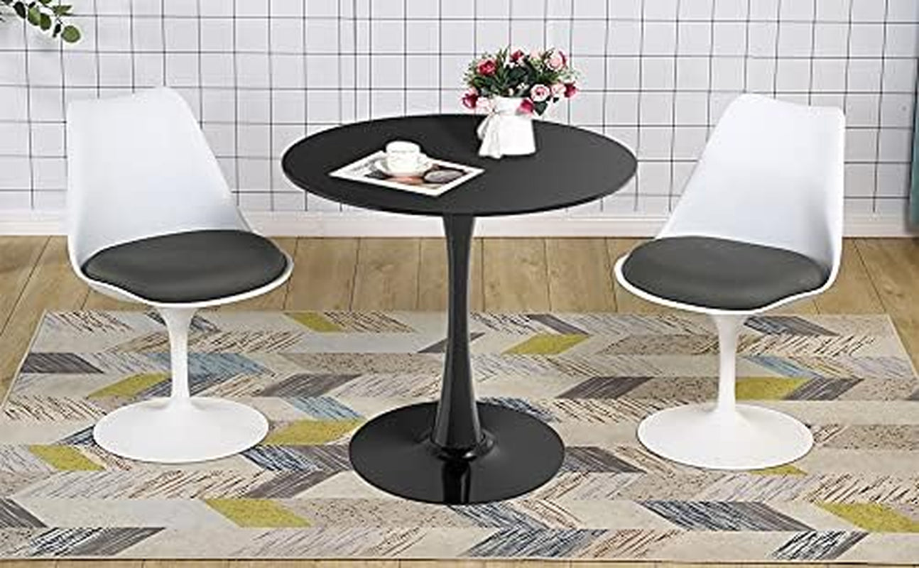 Black round Dining Table,Modern Tulip Dining Room Table with MDF Top,Metal Pedestal End Table Leisure Coffee Table Kitchen Table Small Office Table for 2 or 4 Person,31.5" W,29.5" H