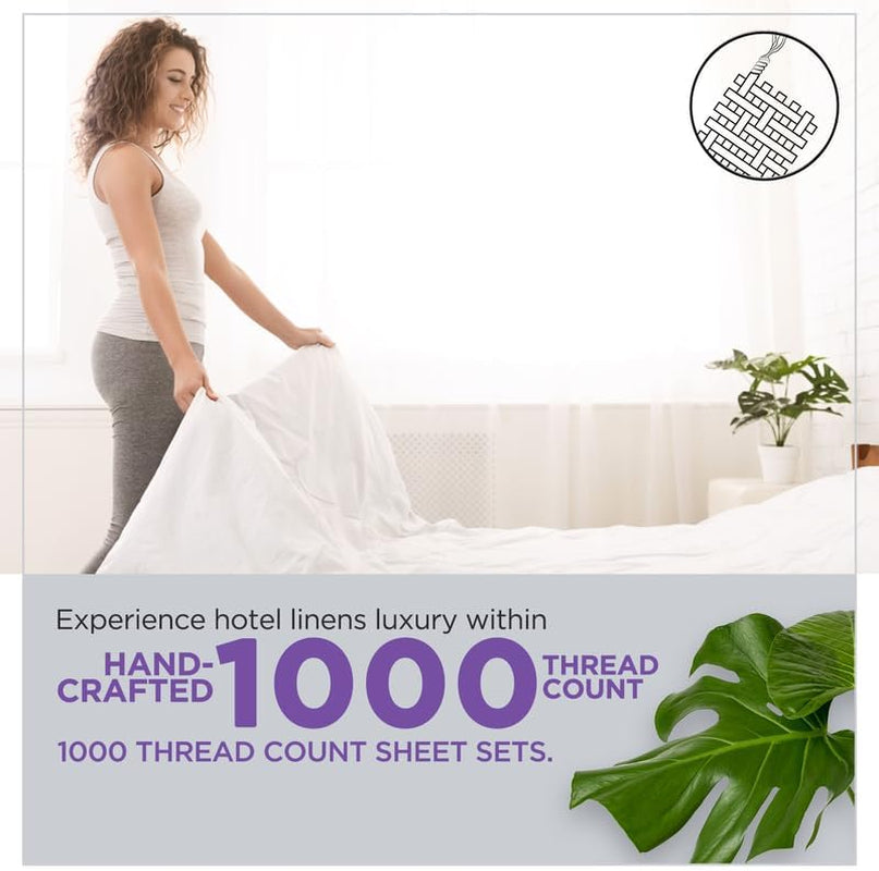Luxury 100% Egyptian Cotton Bed Sheets - 1000 Thread Count 4-Piece King Sheets Set, Long Staple Cotton Bedding Sheets, Sateen Weave, Hotel Sheets, Fits Upto 18" Mattress - Bright White