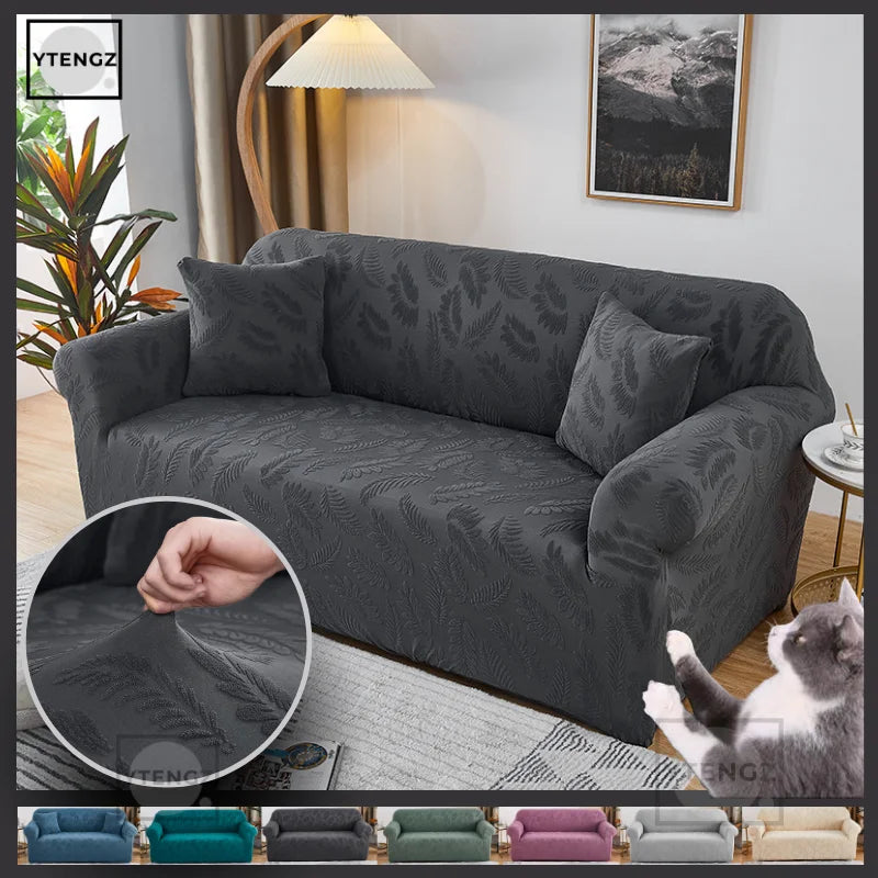 Jacquard Water Resistant Sofa Cover Sofa Slipcover Elastic Plain Color Sofa Covers for Living Room 1/2/3/4 Places