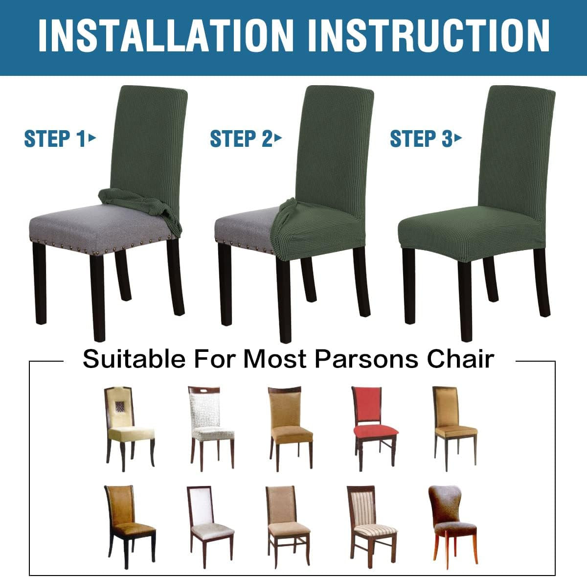 Stretch Dining Chair Covers Set of 2 Chair Covers for Dining Room Parsons Chair Slipcover Chair Protectors Covers Dining, Feature Textured Checked Jacquard Fabric, Bronze Green