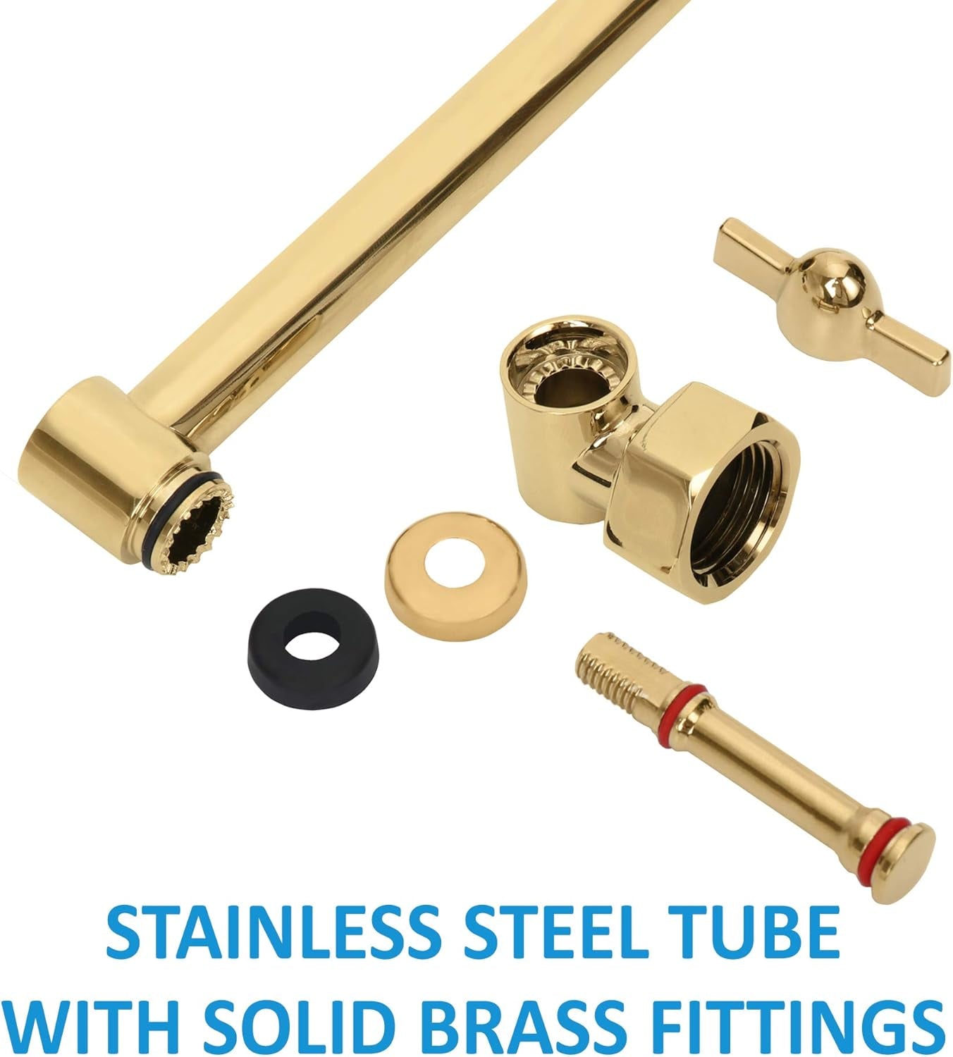 10 Inches Stainless Steel Adjustable Shower Arm Extender, Adjustable Height and Angle for Fixed, Rain, Handheld Shower Heads, Universal NPT 1/2 Inch Connector, Polished Brass Finish