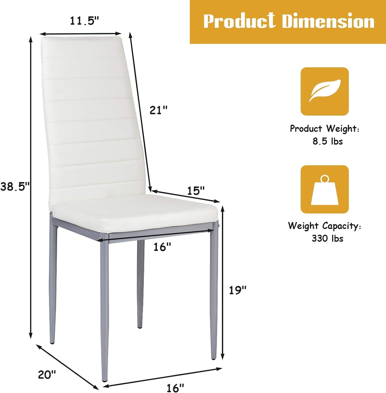 PU Leather Dining Chairs Set of 4, Upholstered Side Chairs W/Ergonomic High Backrest & Steel Frame, Dining Side Chairs for Kitchen, Dining Room, Restaurant (White)