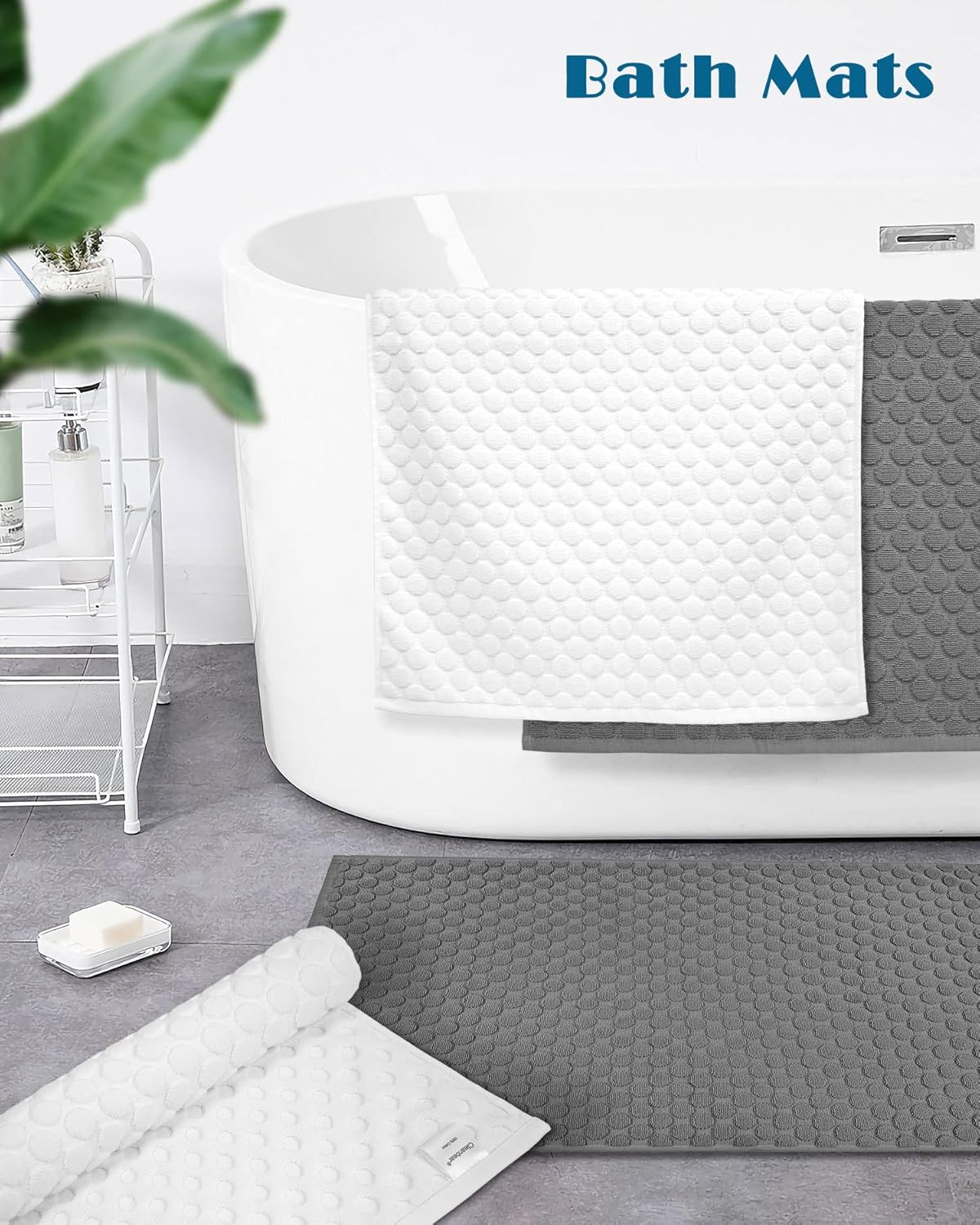 Bath Rugs Bathroom Mats with Dots Design for Quick Drying 100% Cotton Hotel Quality Bath Mat Towels - Highly Absorbent Floor Towels of 2 Pack (19 X 31 Inches)