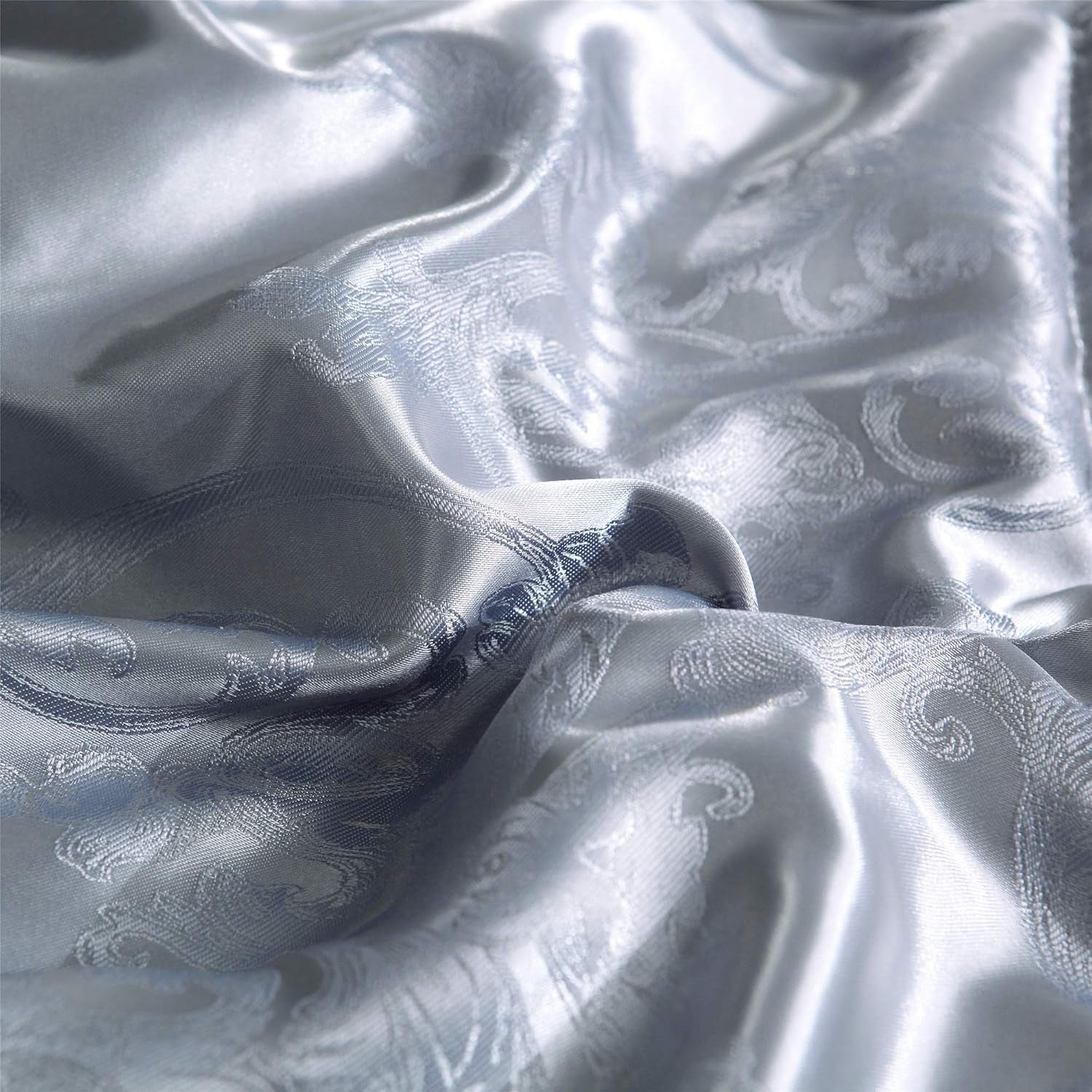 King Size Comforter Set, Silver Bedding Comforter Sets All Season Grey Bed Comforter King Set, Soft Lightweight Silk Jacquard Comforter Set with 2 Pillow Shams(King,104X90)