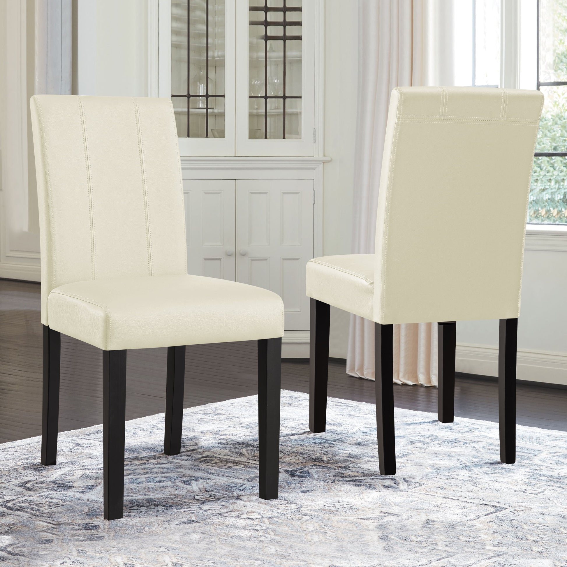 Faux Leather Indoor Dining Chair Set of 2, Modern Mid-Century Chairs for Home, Ivory