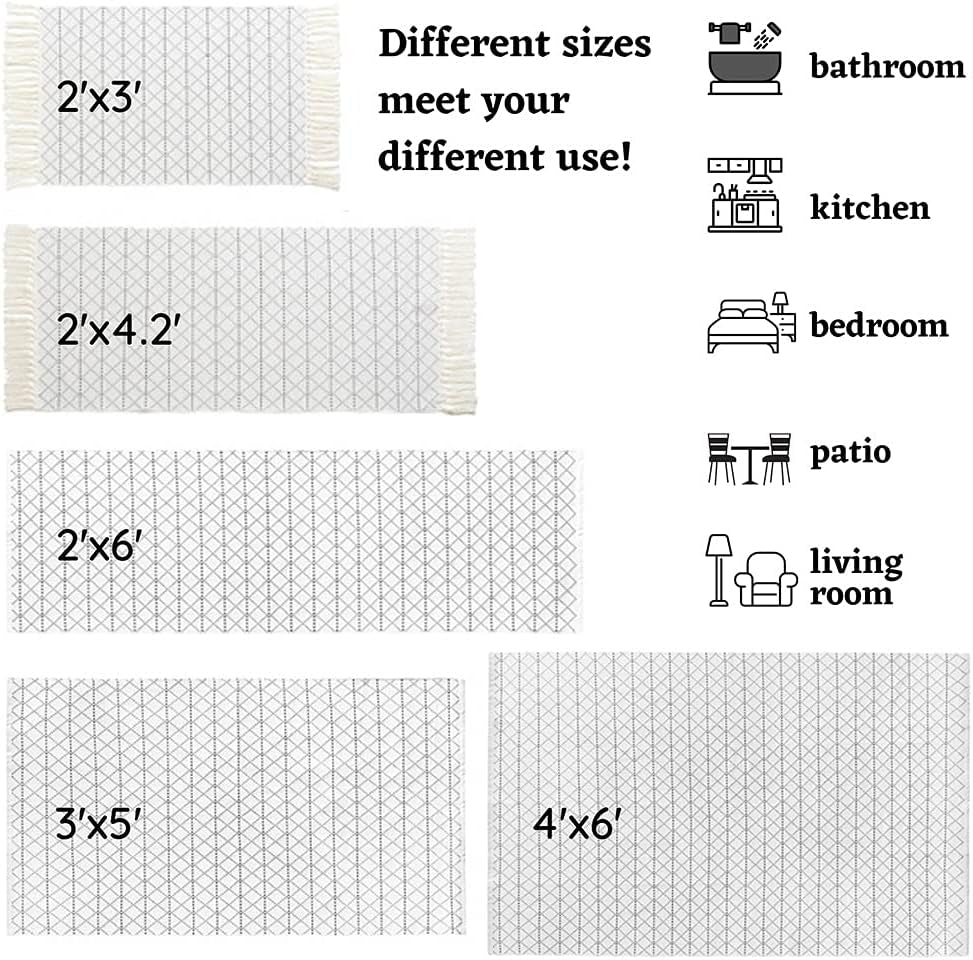 Cotton Woven Area Rug Farmhouse Kitchen Rug 4X6 Feet, Washable Boho Small Rug for Bathroom Outdoor Patio Entryway, Tribal Throw Rug Flatwoven Floor Carpet Door Mat 4'X6', Moroccan Pattern Blue Cream
