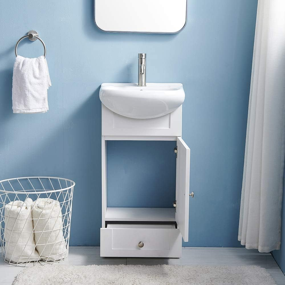 18" Small Bathroom Vanity with Sink, Modern Bathroom Vanity Set in White, Narrow Bathroom Vanity Sink Combo for Small Space, Bathroom Vanity