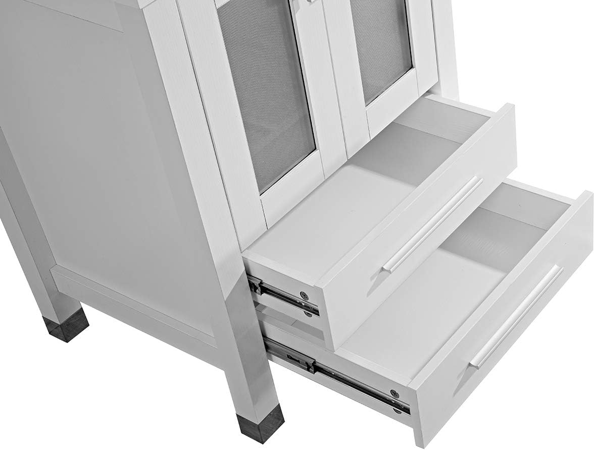 Modern 24" Bathroom Vanity Set - Cabinet with Ceramic Sink Top, Chrome Finished Faucet, Flexible Drain & Mirrors, White