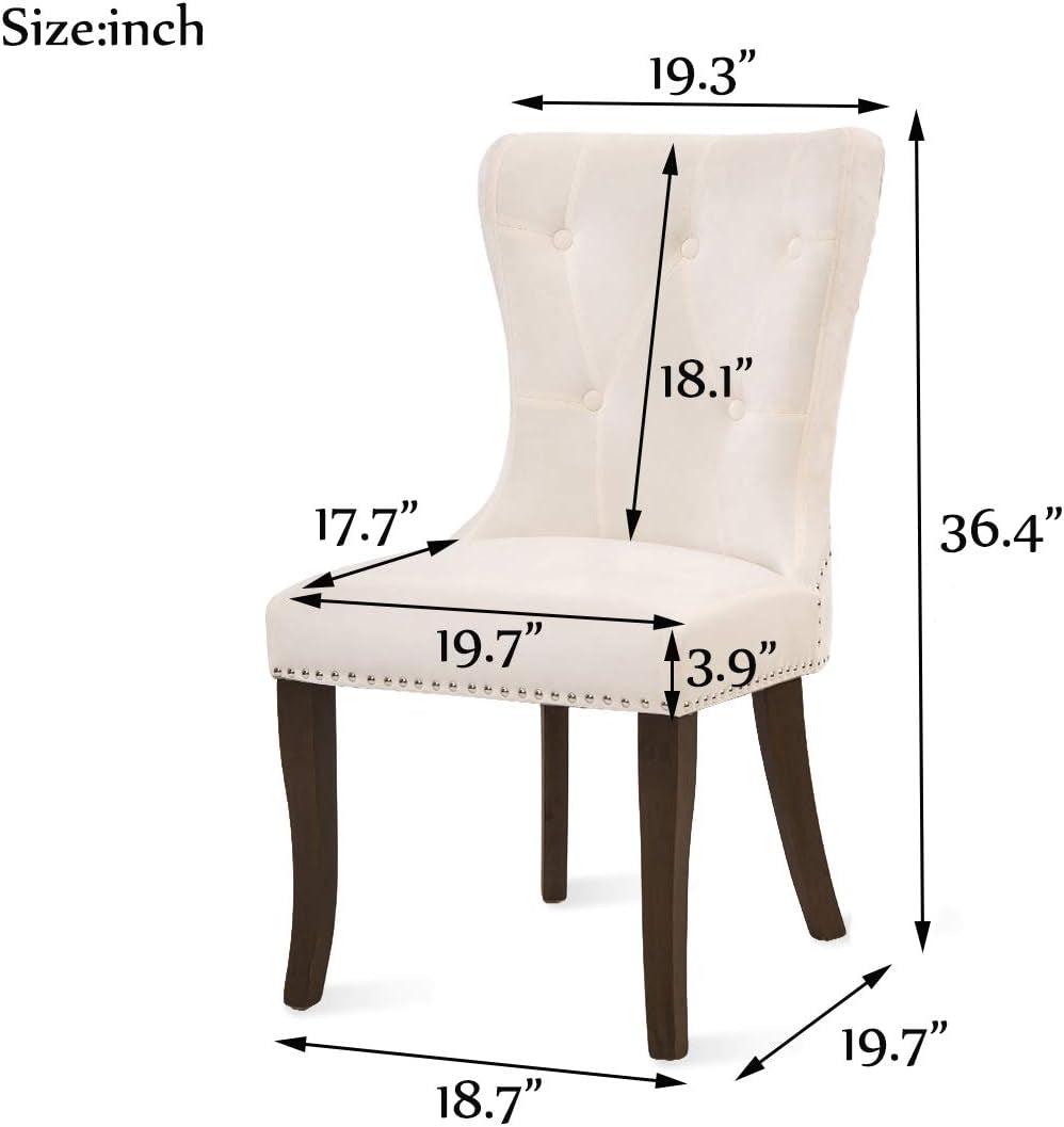 Dining Chairs Set of 2, Upholstered Cream Accent Chair Button Tufted Armless Chair with Nailhead Trim and Back Ring Pull, with Upgraded Size: 19.7 X 19.7 X 36.4 Inches