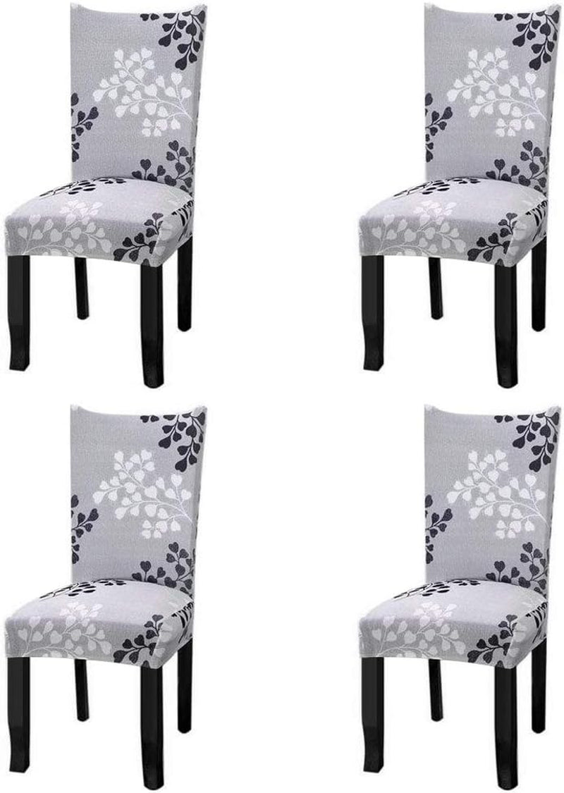 Stretch Dining Chair Covers Removable Washable Dining Room Chair Slipcovers Spandex Chair Slipcover Chair Covers for Dining Room (Gray-Black, 4)