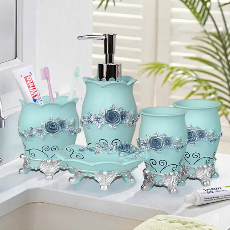 Emboss Bathroom Supplies Lotion Bottle Toothbrush Cup Resin Bathroom Five-Piece Suit Household Bathroom Accessories