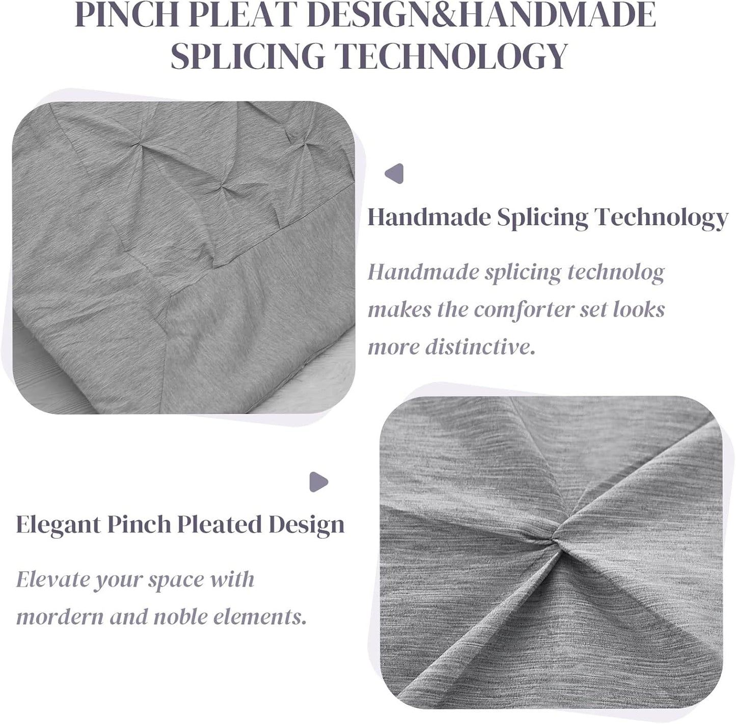 Pinch Pleated Comforter Set Oversized King(108"X 102"), 3 Pieces,1 Pintuck Cationic Dyeing Comforter & 2 Pillow Shams(20"X 36"), Pintuck down Alternative All Season Comforter Bedding Set