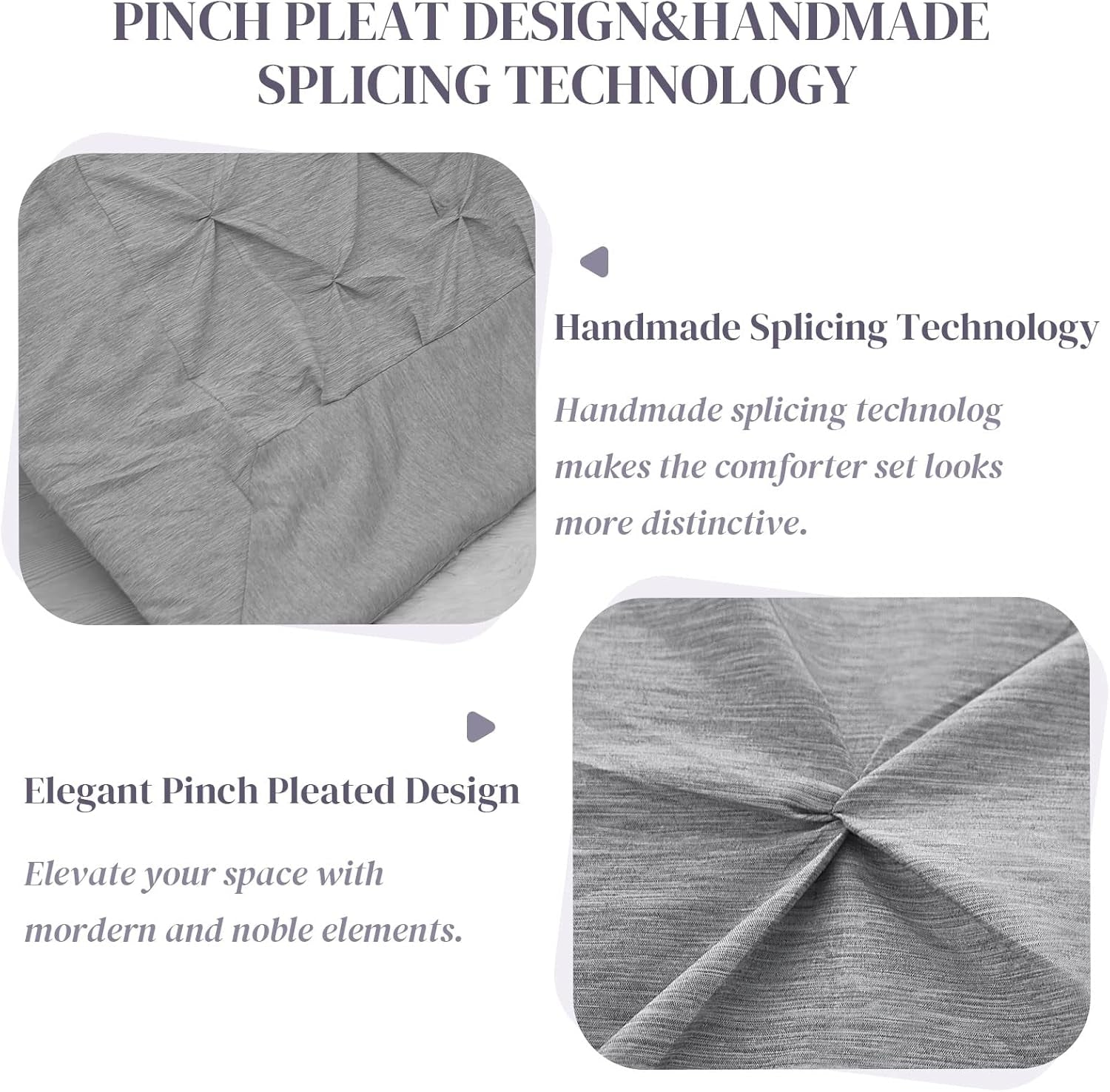 Pinch Pleated Comforter Set Oversized King(108"X 102"), 3 Pieces,1 Pintuck Cationic Dyeing Comforter & 2 Pillow Shams(20"X 36"), Pintuck down Alternative All Season Comforter Bedding Set