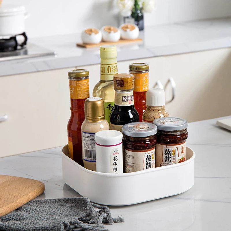 MICCK 360° Rotation Storage Box Kitchen Organizer Cosmetic Seasoning Rack with Non-Slip Mat Household Items Bathroom Accessories