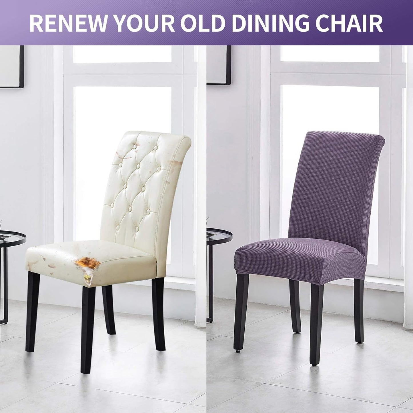 Chair Covers for Dining Room Set of 2, Dining Chair Slipcovers Stretch Dining Room Chair Covers Seat Protector,Washable Parsons Chair Cover for Home,Hotel(Grapeade,2 Pack)