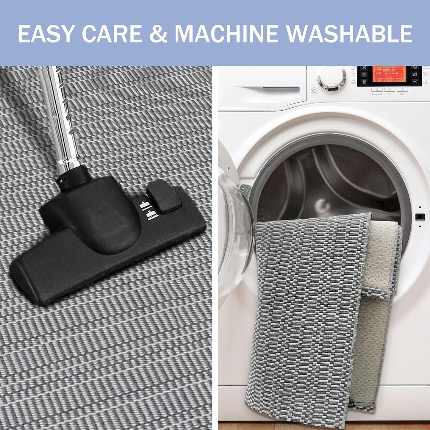 Washable Runner Rug 2'X8' Rubber Backing Hallway Runner Entryway Runner Indoor, Kitchen Rugs Woven Cotton Floor Carpet for Kitchen Hall Entrance Bedroom, Charcoal Gray/Dark Gray