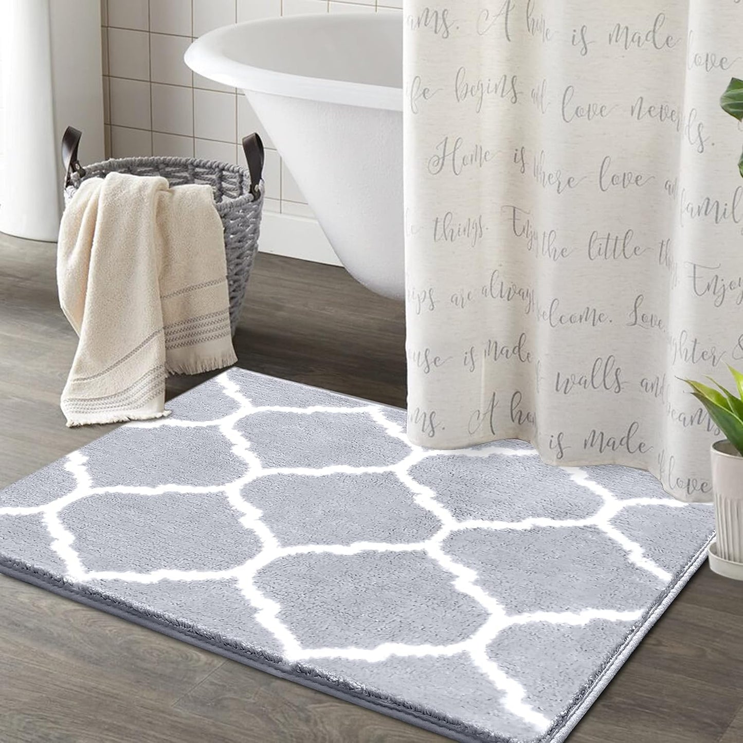 EARTHALL Bathroom Rug Mat, 20"X30", Grey Trellis Bath Mat Extra Soft Absorbent Premium Bath Rug, Non-Slip Comfortable Bath Mat, Machine Wash Dry, Carpet for Tub, Shower, Bath Room