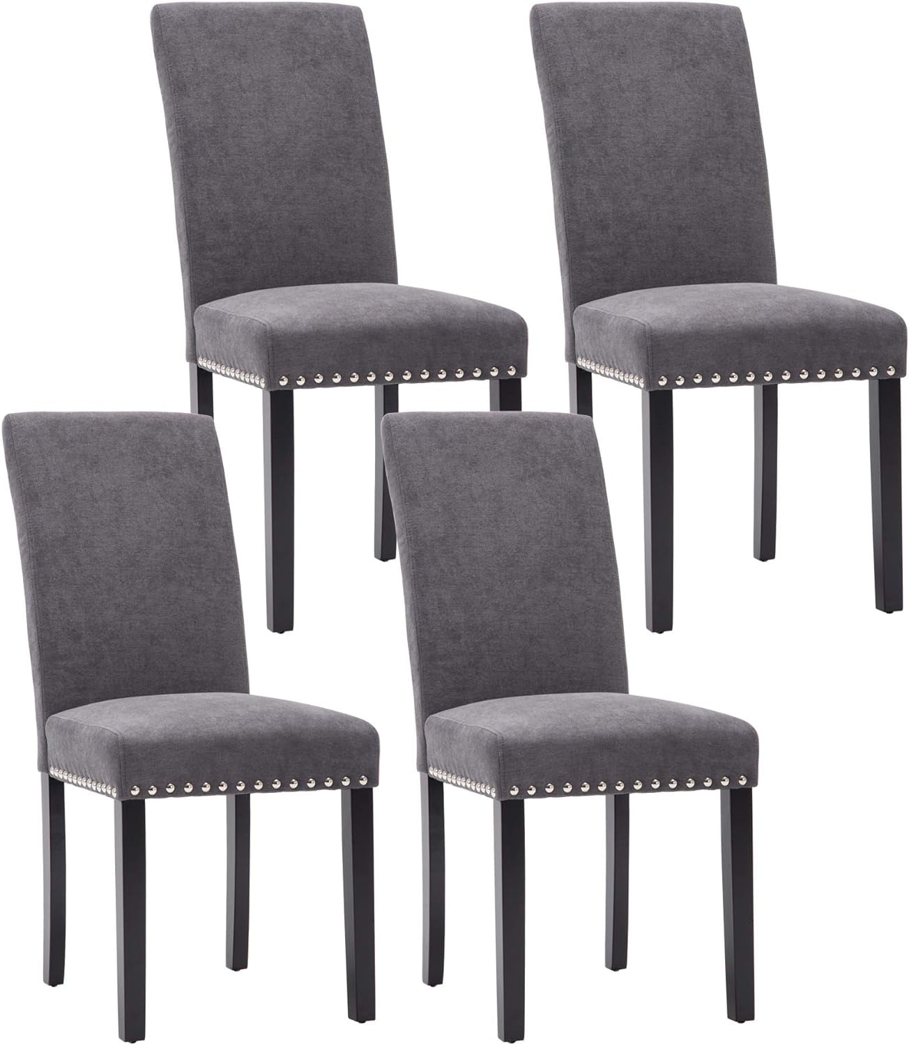Dining Chair Upholstered Fabric Dining Chairs with Copper Nails,Set of 4,Grey