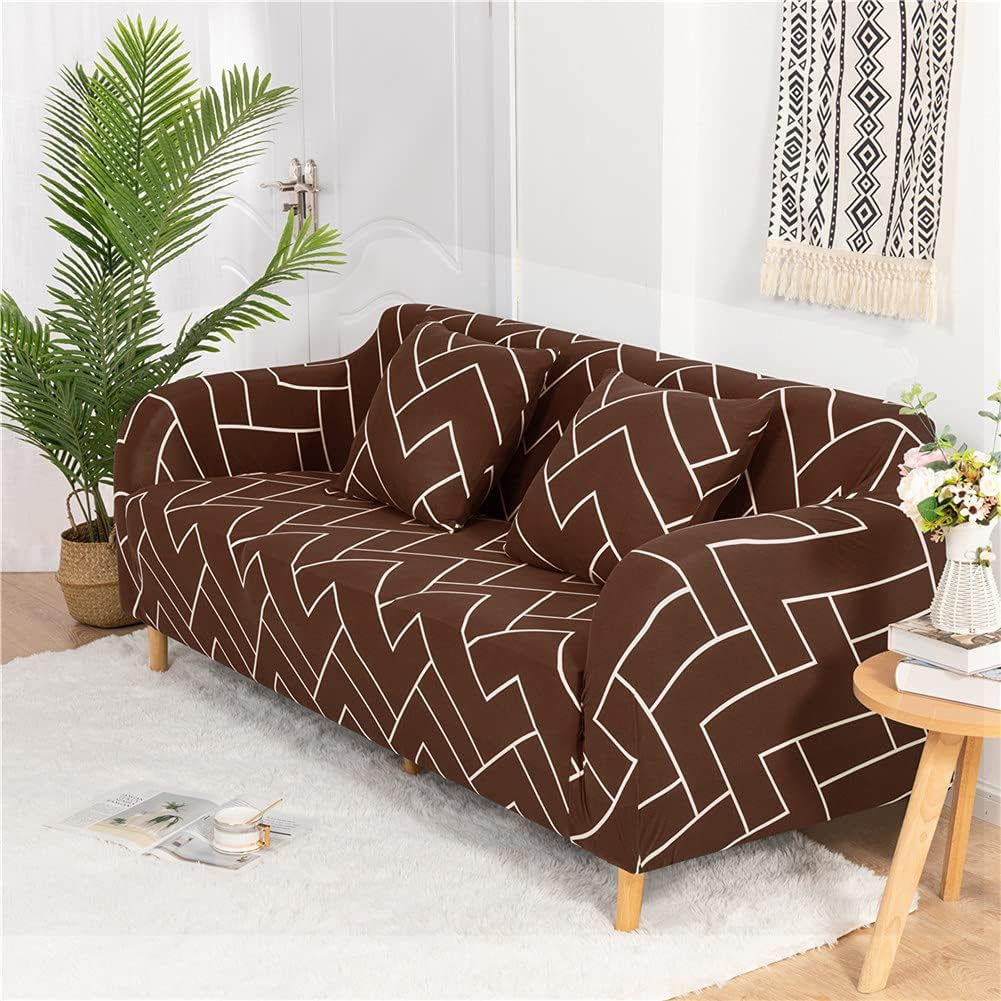 Pattern Sofa Slipcover with 2 Pillow Covers,Stretch Arm Chair Large Sofa Slipcover Leather Furniture Protector for 3-Seat Sofa,Camel