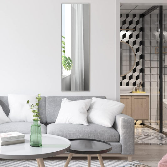 Full Length Mirror 52"X16" Wall-Mounted Large Standing Hanging or Leaning against Wall Mirror, Door Mirror Body Dressing Mirror with Aluminum Alloy Frame for Living Room, Bedroom, Silver