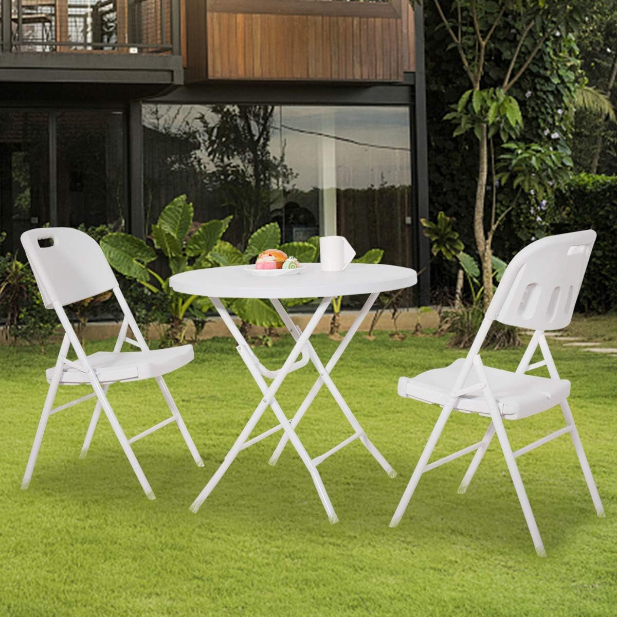 32In Bar Folding round Plastic Dining Coffee Table with X-Frame Legs for Kitchen or Outdoor Party