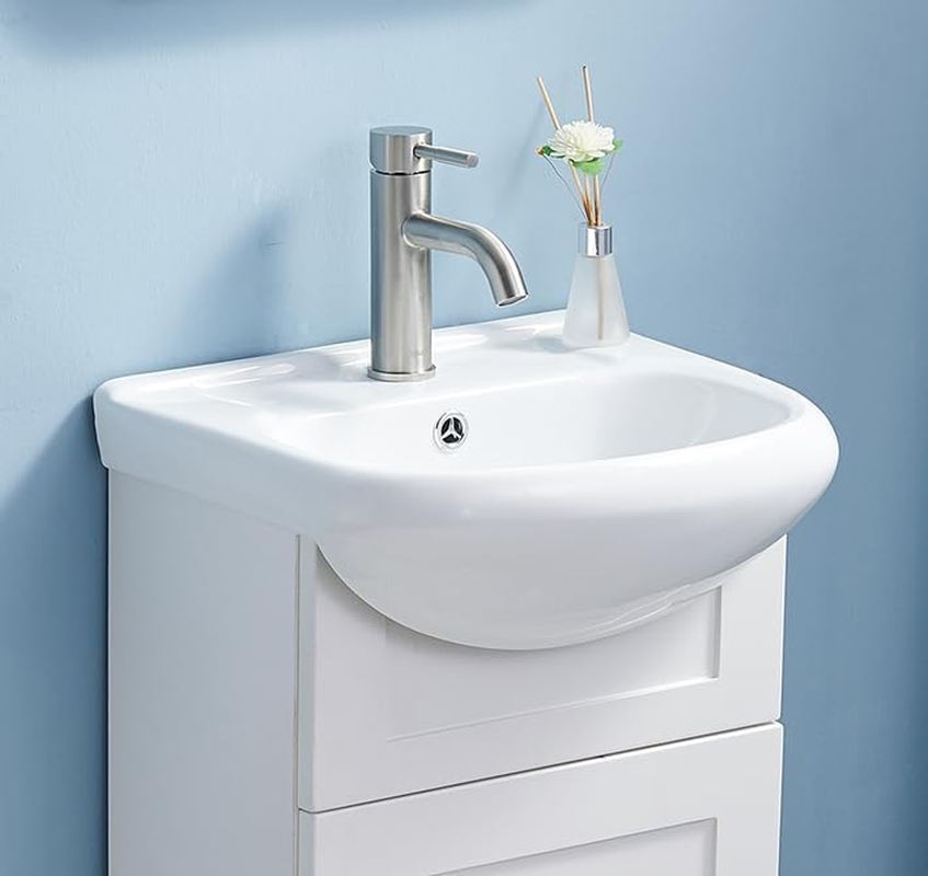 18" Small Bathroom Vanity with Sink, Modern Bathroom Vanity Set in White, Narrow Bathroom Vanity Sink Combo for Small Space, Bathroom Vanity