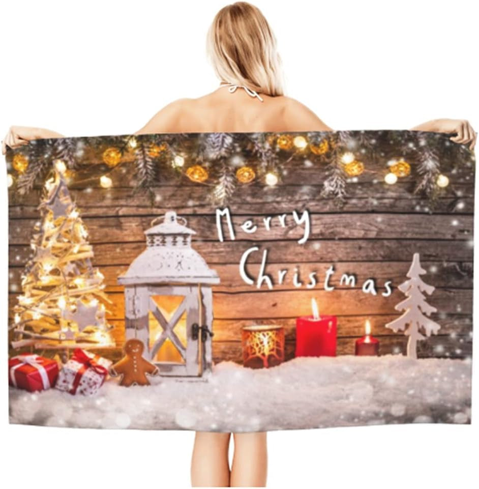 5 Pcs Wood Light Snow Christmas Tree Decor Merry Christmas Shower Curtain Sets with Rugs and Towels, Toilet Lid Cover, Bath Mat Festive Colorful Xmas Elements Bathroom Set