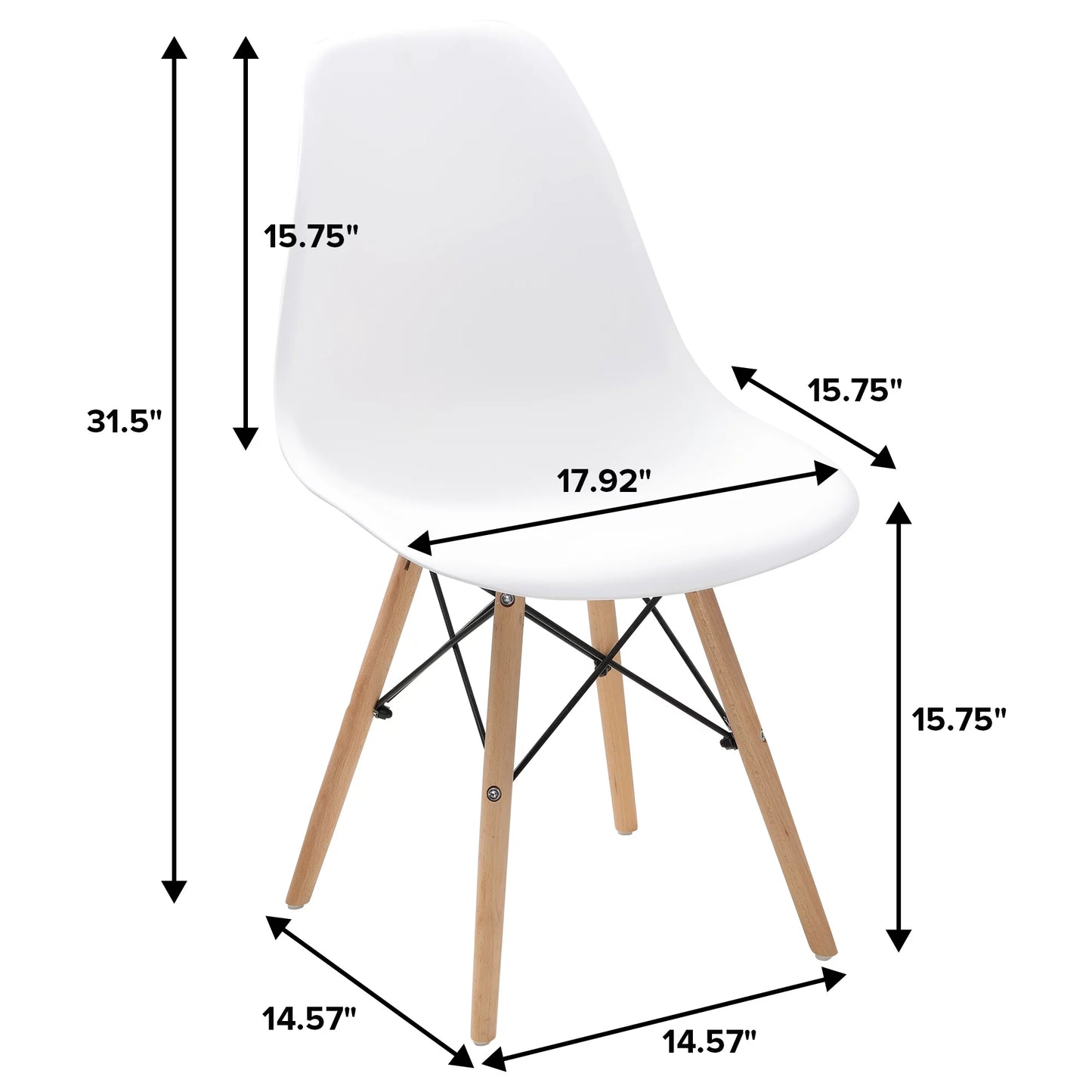Dining Chair PVC Plastic Lounge Chair Kitchen Dining Room Chair, White Set of 4