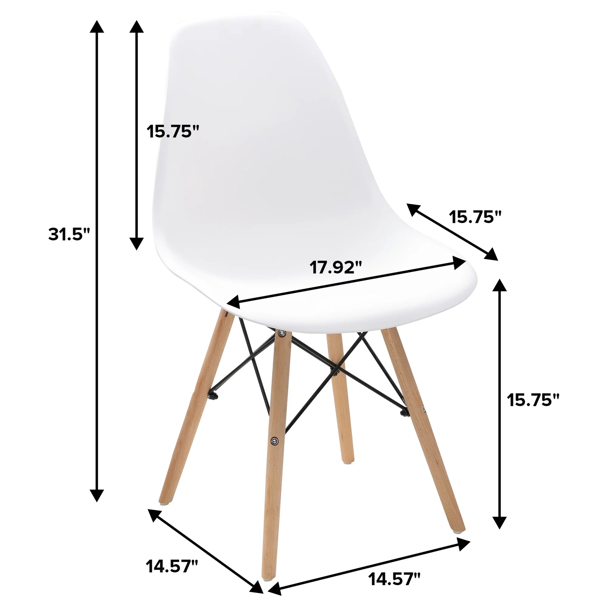 Dining Chair PVC Plastic Lounge Chair Kitchen Dining Room Chair, White Set of 4