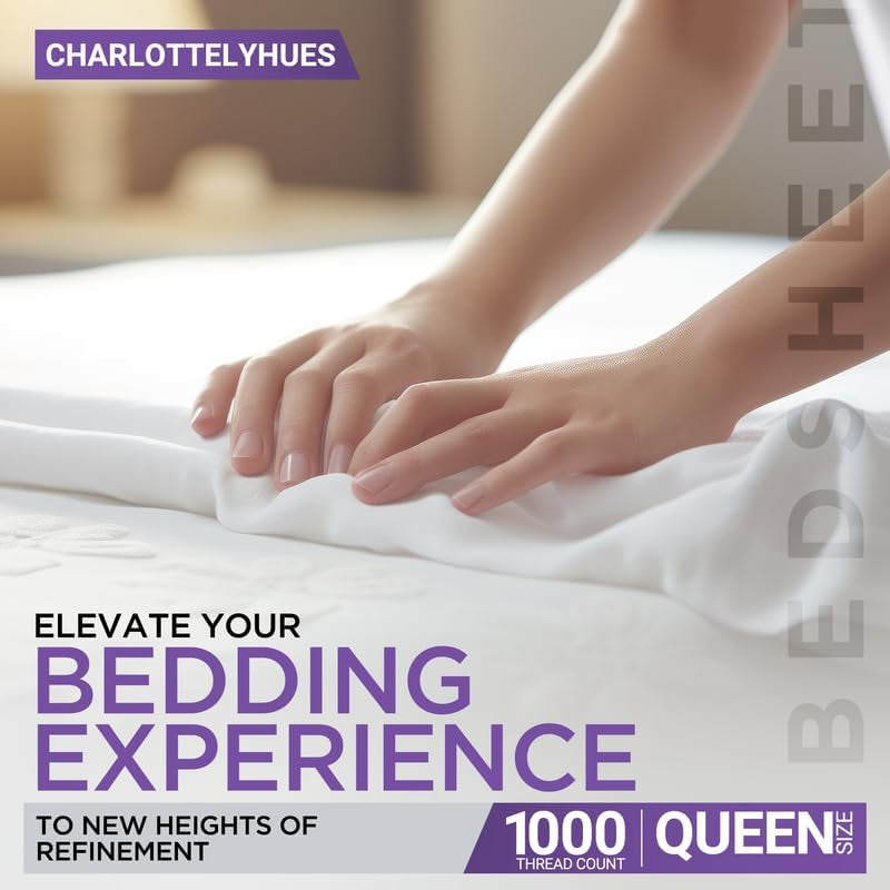 Luxury 100% Egyptian Cotton Bed Sheets - 1000 Thread Count 4-Piece King Sheets Set, Long Staple Cotton Bedding Sheets, Sateen Weave, Hotel Sheets, Fits Upto 18" Mattress - Bright White