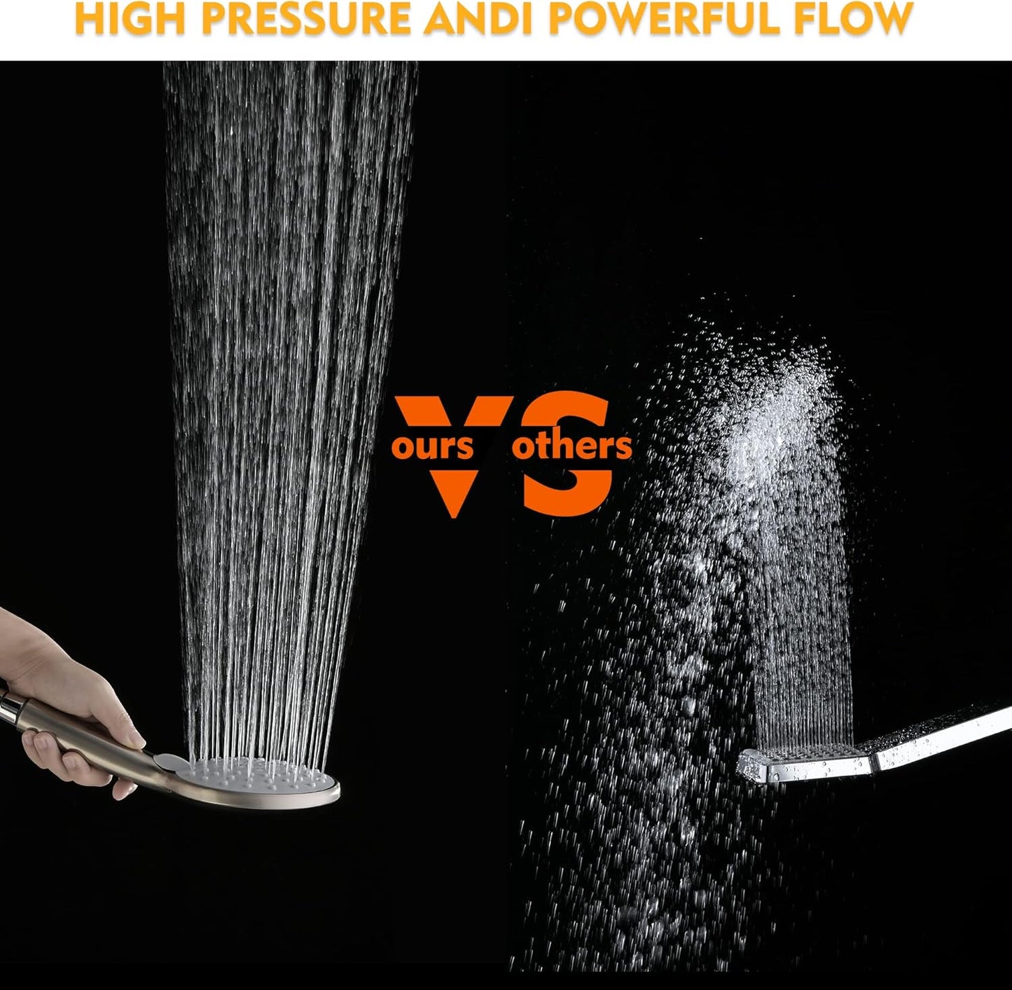 High Pressure Shower Head with Handheld 3 Settings - 5 Inch Handheld Rain Shower with Extra Shower Hose - Self-Cleaning Anti-Clogging Detachable Shower Head Sprayer Brushed Nickel