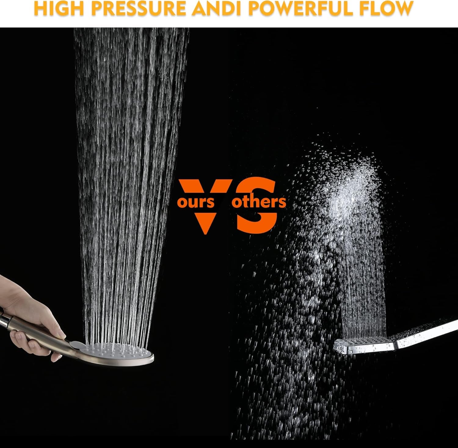High Pressure Shower Head with Handheld 3 Settings - 5 Inch Handheld Rain Shower with Extra Shower Hose - Self-Cleaning Anti-Clogging Detachable Shower Head Sprayer Brushed Nickel