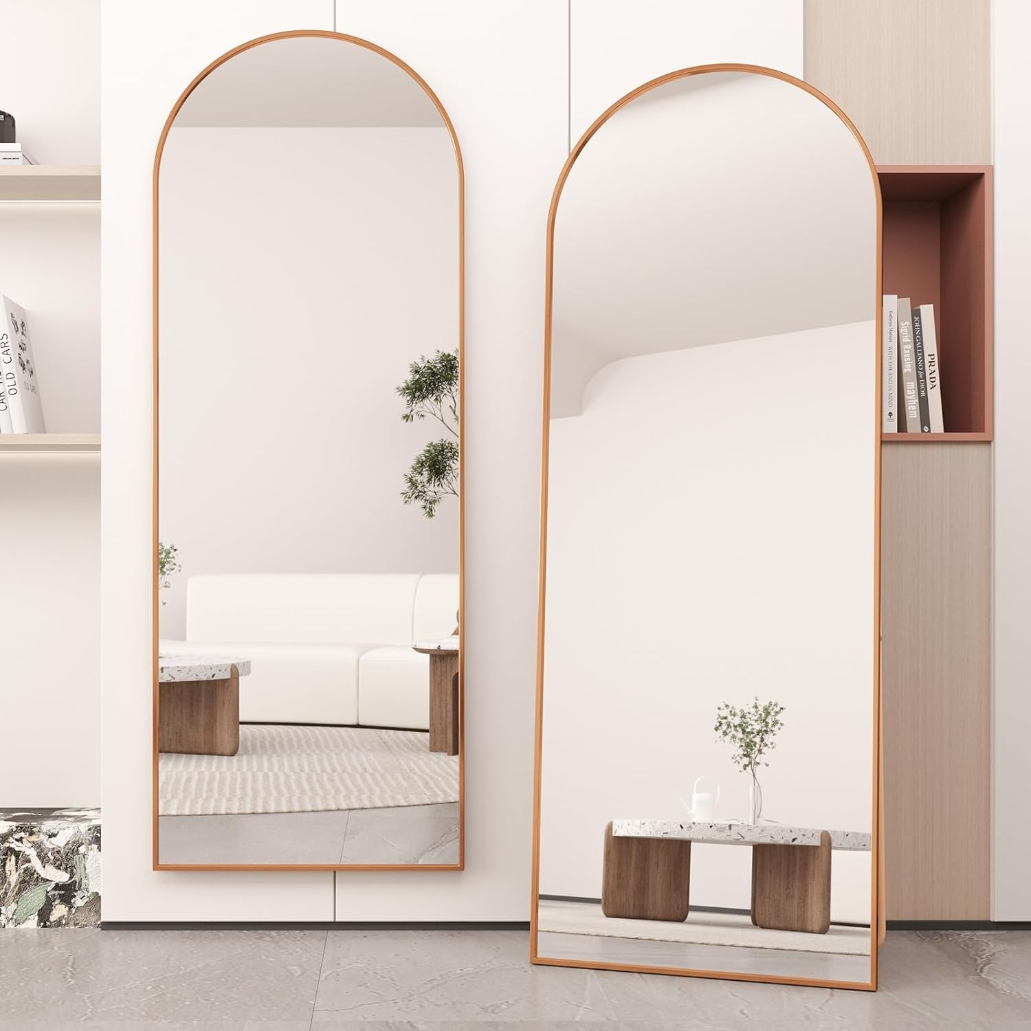 Arched Full Length Mirror Floor Mirror Standing or Leaning, Bedroom Mirror Dressing Mirror with Gold Aluminum Alloy Frame, 65" X 24"