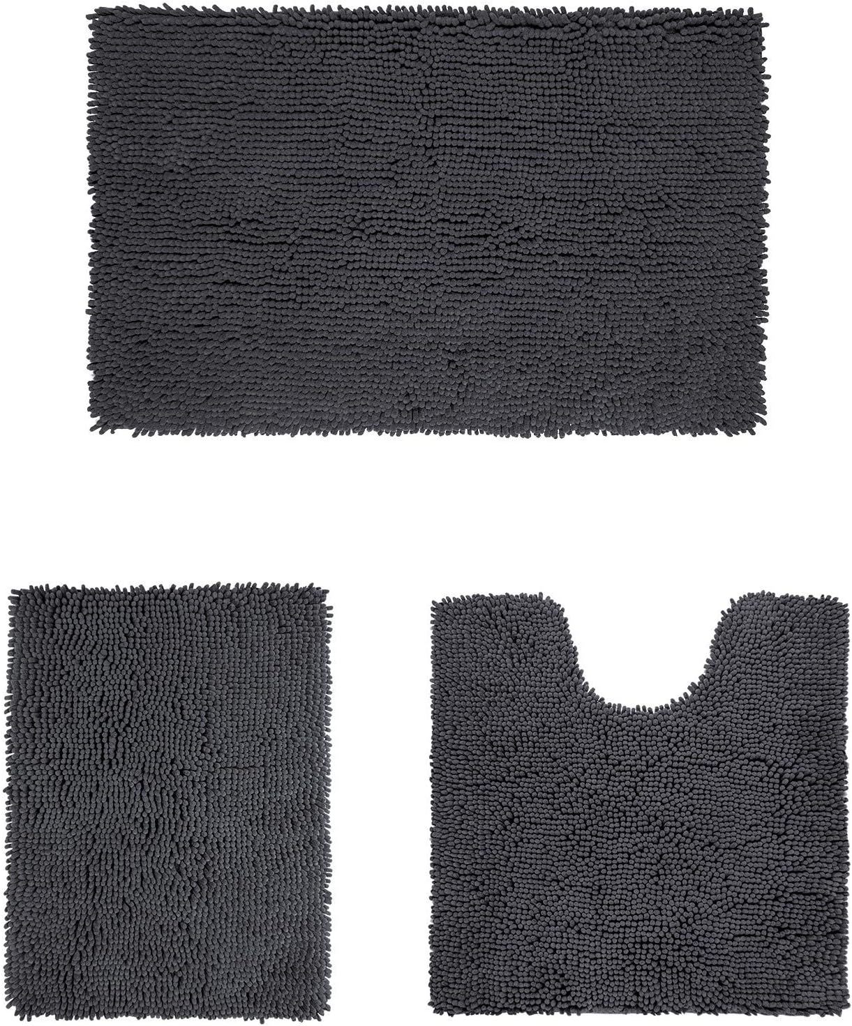 Birsppy Yuankanju   Bathroom Rugs Set, Dark Gray, Extra Soft Chenille Bath Rugs Mat, Absorbent Plush Shaggy Bath Rugs, Machine Washable & Non Slip Bath Rugs for Bathroom