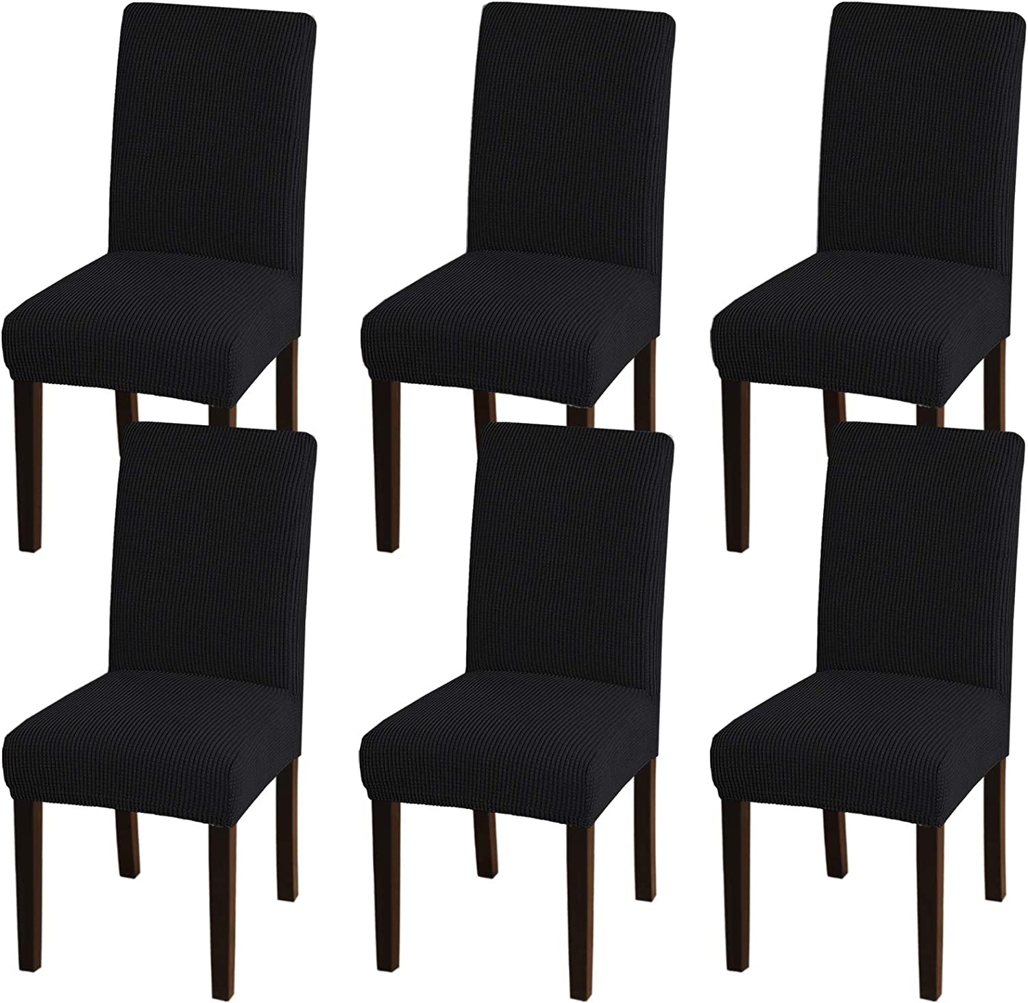 Chair Covers for Dining Room Chair Covers Set of 6 Spandex Removable Kitchen Chair Covers Parson Chair Slipcover Chair Seat Covers for Dining Room, Hotel, Ceremony (6, Black)