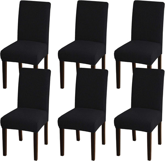 Chair Covers for Dining Room Chair Covers Set of 6 Spandex Removable Kitchen Chair Covers Parson Chair Slipcover Chair Seat Covers for Dining Room, Hotel, Ceremony (6, Black)