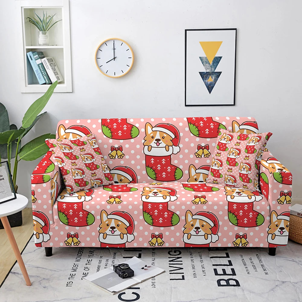 Christmas Sofa Covers for Living Room Sectional Corner Sofa Cover Elastic Couch Cover Slipcover Christmas Decor Sofa Cover