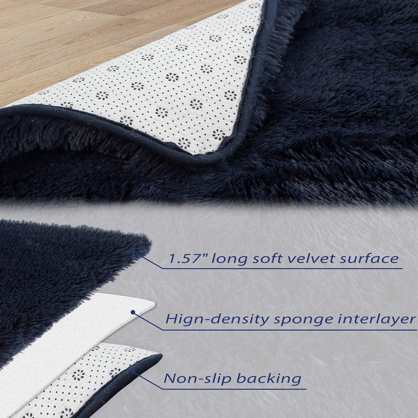 Fluffy Area Rug Soft Modern Plush Velvet Area Rug 5'X 8' Faux Shaggy Area Rug Indoor Accent Rug Home Decor Nursery Rug Carpets for Bedroom, Dark Navy, 5'X 8'