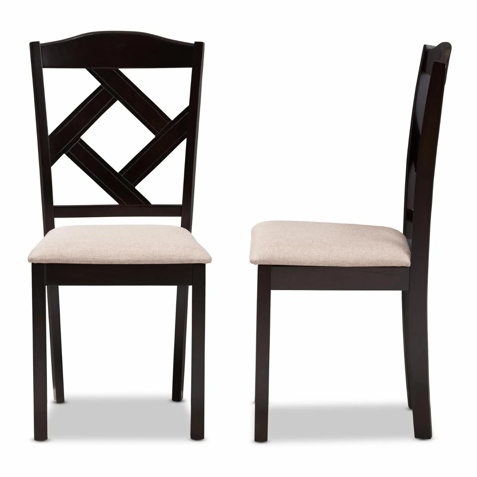 Ruth Solid Wood Dining Side Chair in Beige and Brown (Set of 2)