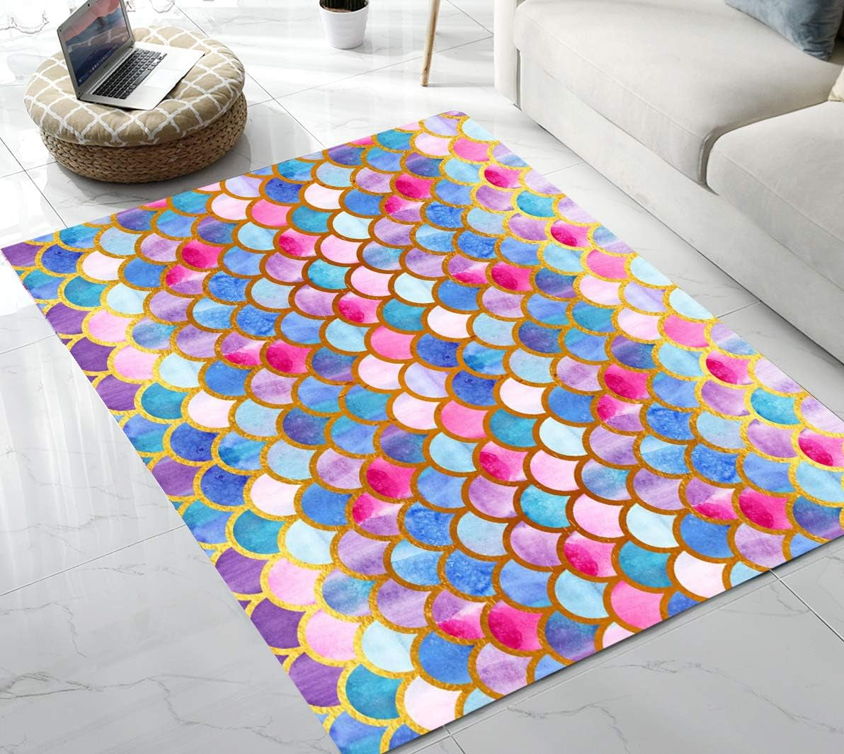 Area Rug Beautiful Mermaid Scale Area Rug for Living Room Bedroom 5'X6'