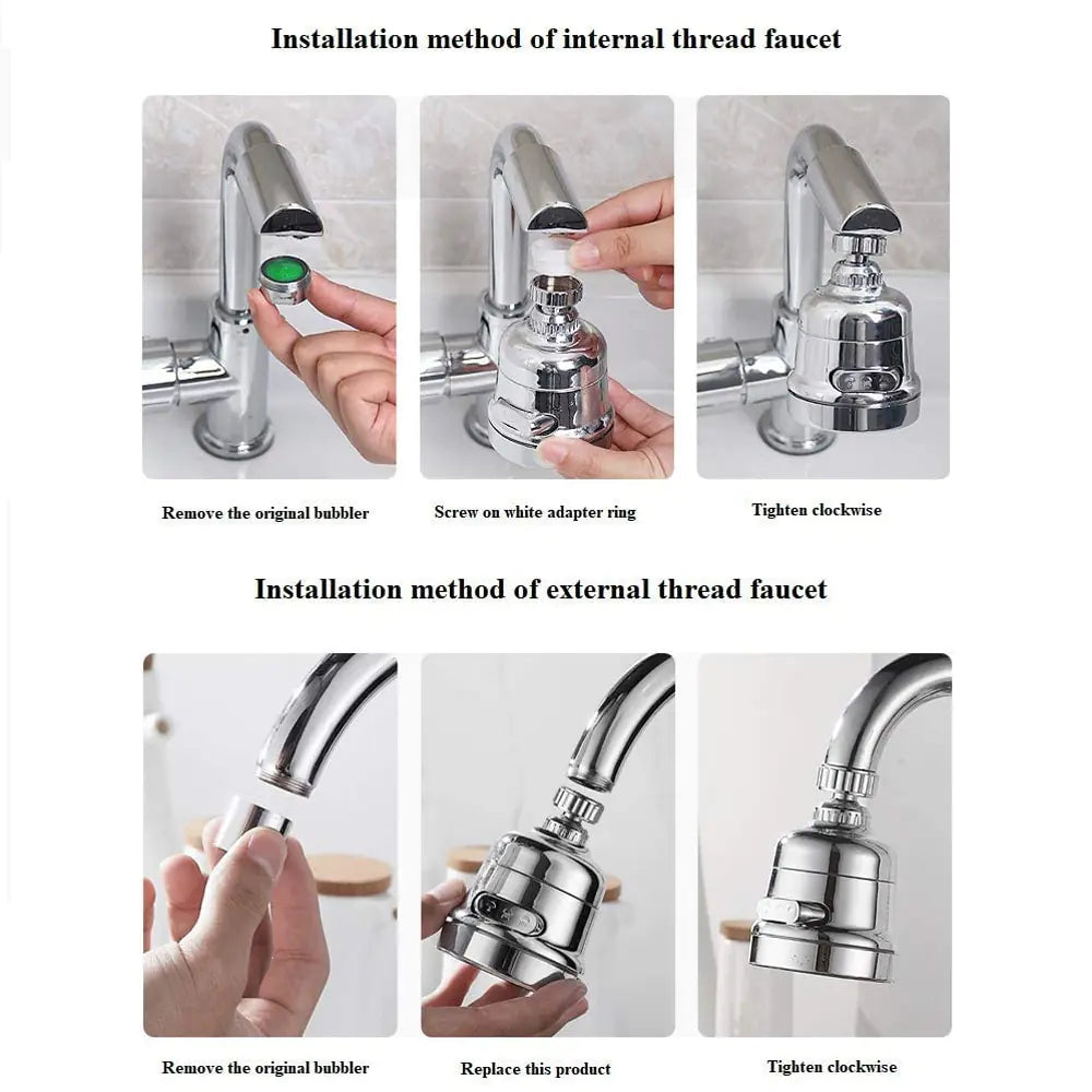Faucet Adapter With 3 Adjustable Jets, 360° Rotating Kitchen Faucet Nozzle