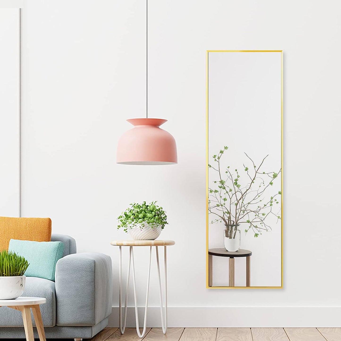 Full Length Mirror 47"X16" Wall-Mounted Large Standing Hanging or Leaning against Wall Mirror, Door Mirror Body Dressing Mirror with Aluminum Alloy Frame for Living Room, Bedroom, Gold