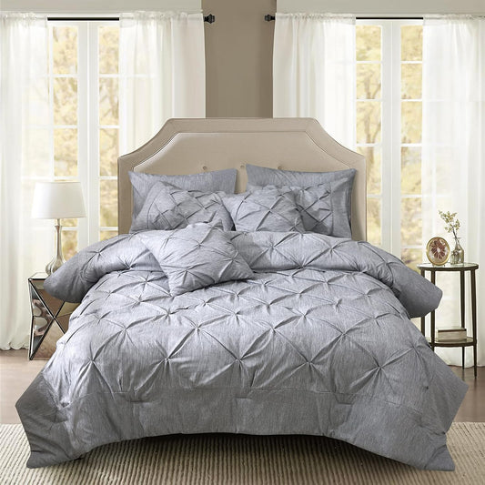 Pinch Pleated Comforter Set Oversized King(108"X 102"), 3 Pieces,1 Pintuck Cationic Dyeing Comforter & 2 Pillow Shams(20"X 36"), Pintuck down Alternative All Season Comforter Bedding Set