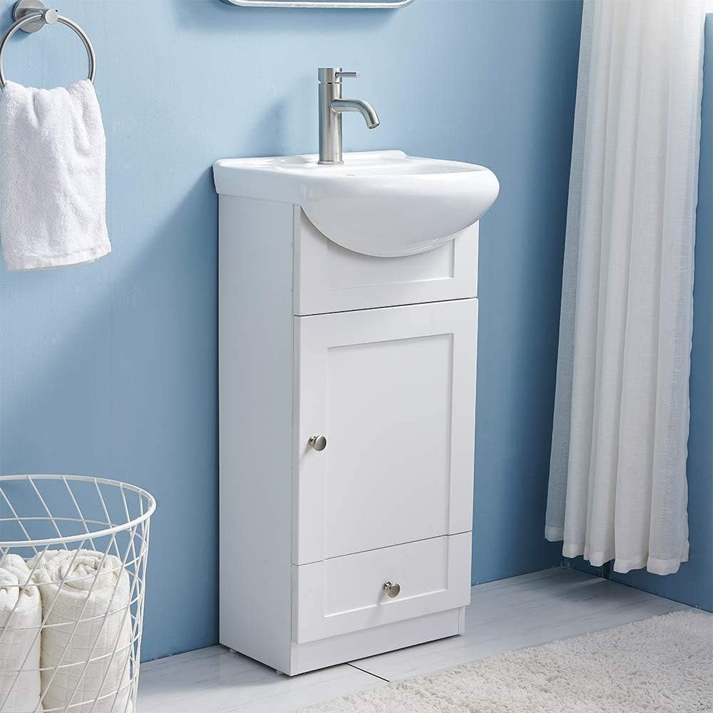 18" Small Bathroom Vanity with Sink, Modern Bathroom Vanity Set in White, Narrow Bathroom Vanity Sink Combo for Small Space, Bathroom Vanity