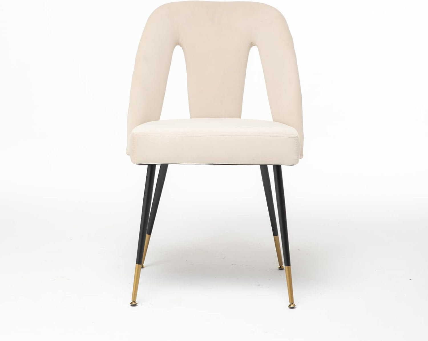 Upholstered Dining Chair with Nailheads and Gold Tipped Black Metal Legs,Velvet Dining Side Chair Vanity Chairs Living Dining Room Accent Arm Chairs for Kitchen Dining Room (1 Pcs,Beige)