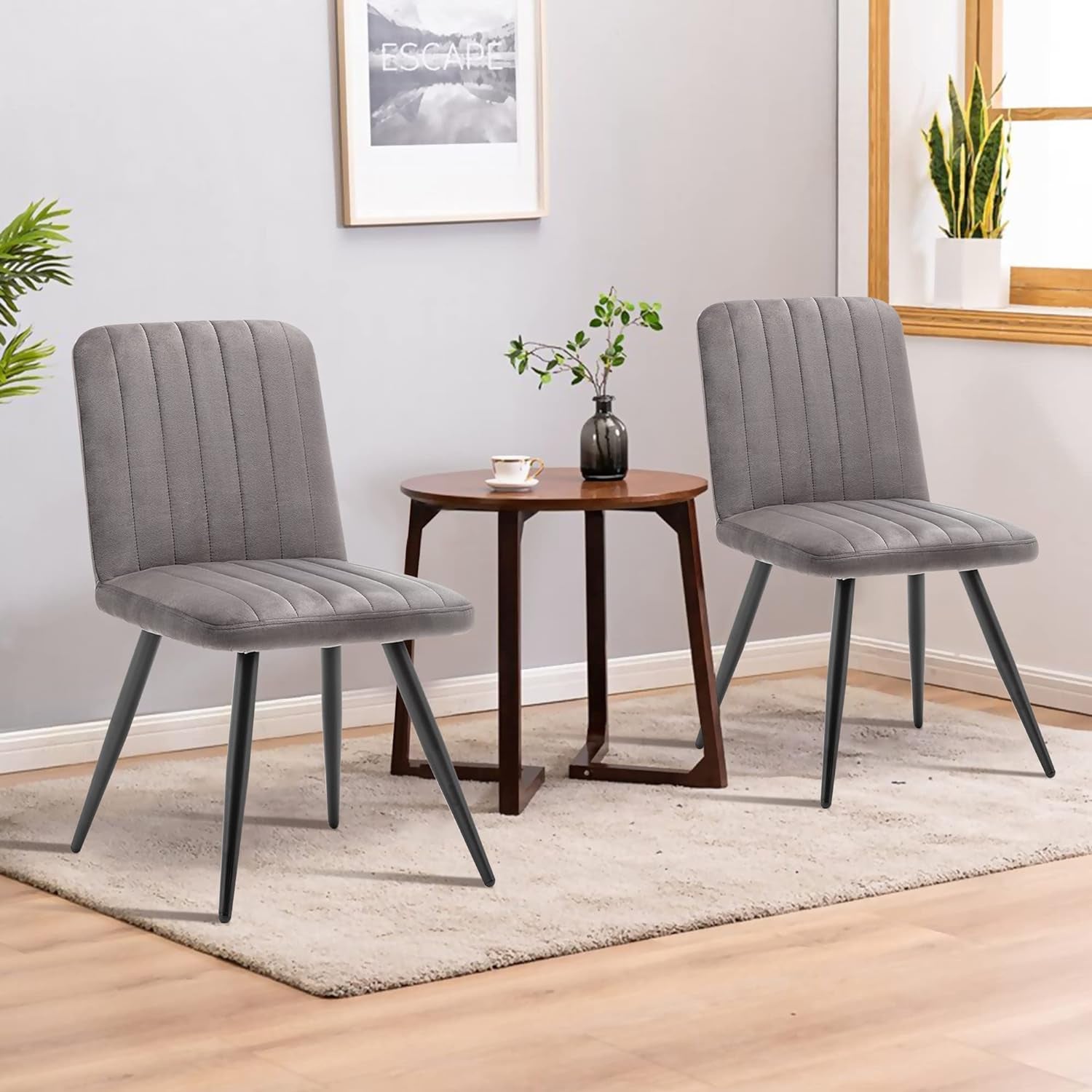 Modern Dining Chairs Upholstered Dining Room Chairs Set of 2 Armless Accent Chairs Kitchen Chairs Desk Chairs with Metal Legs for Home Kitchen, Living Room, Office (Gray, Set of 2)