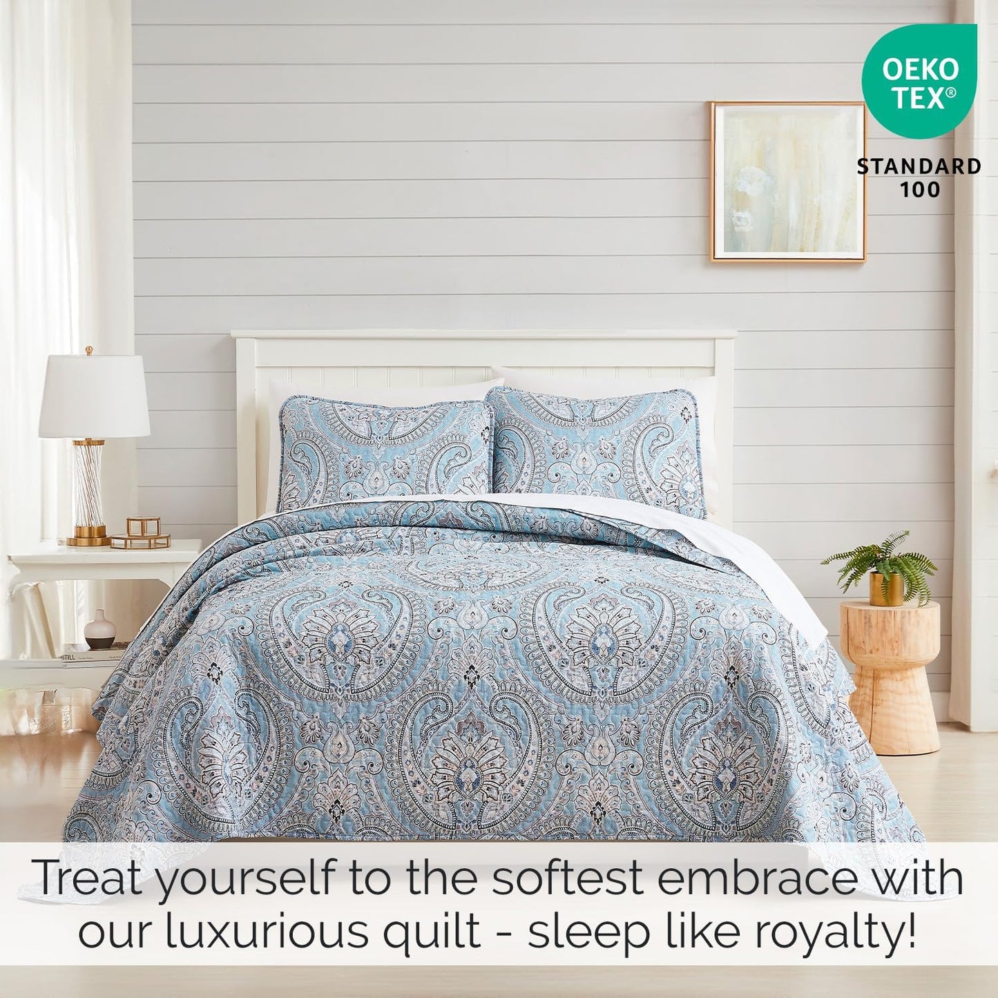 Oversized Bedding Quilt Set Lightweight, Summer Farmhouse Coverlet Bedspread 2-Piece with One Matching Sham (68 in Wide X 98 in Long), Aqua, Twin/Twin XL