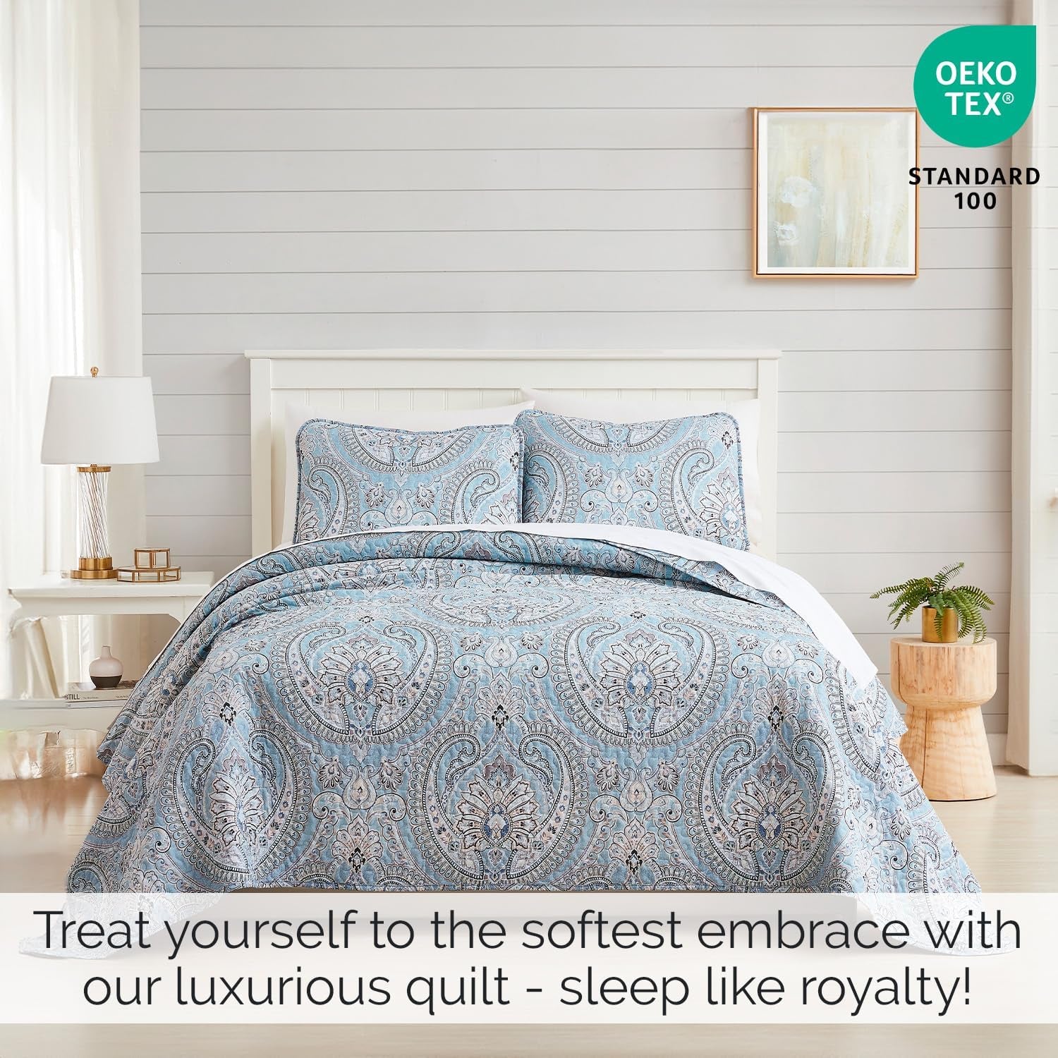 Oversized Bedding Quilt Set Lightweight, Summer Farmhouse Coverlet Bedspread 2-Piece with One Matching Sham (68 in Wide X 98 in Long), Aqua, Twin/Twin XL