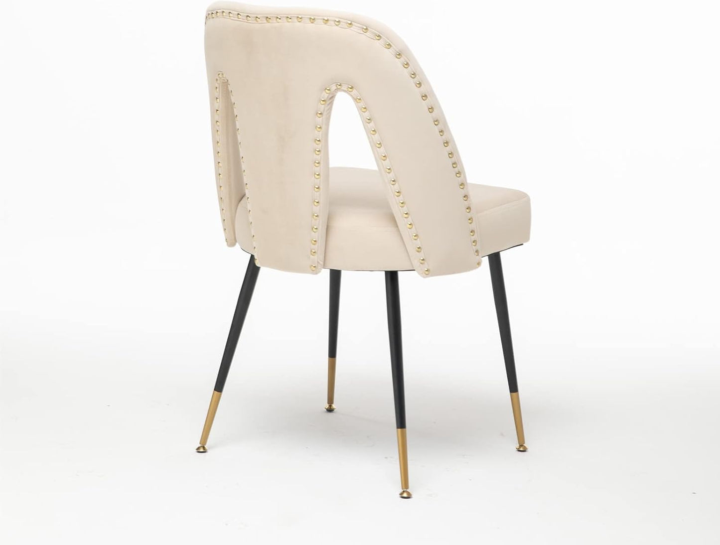 Upholstered Dining Chair with Nailheads and Gold Tipped Black Metal Legs,Velvet Dining Side Chair Vanity Chairs Living Dining Room Accent Arm Chairs for Kitchen Dining Room (1 Pcs,Beige)