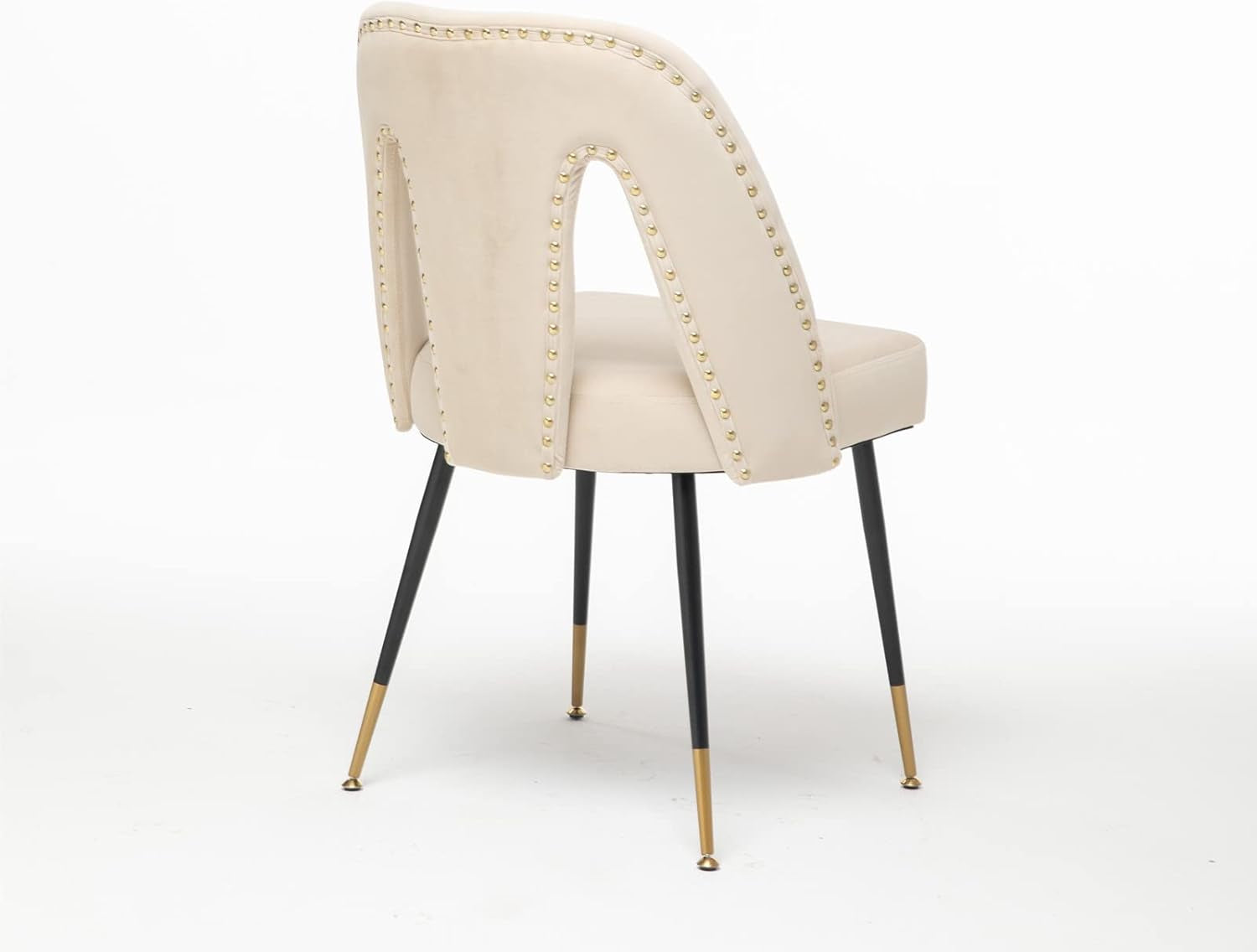 Upholstered Dining Chair with Nailheads and Gold Tipped Black Metal Legs,Velvet Dining Side Chair Vanity Chairs Living Dining Room Accent Arm Chairs for Kitchen Dining Room (1 Pcs,Beige)
